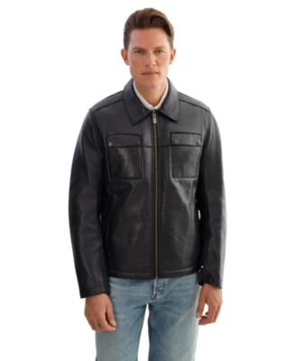 Men's Capp Leather Shirt Jacket with Bonded Faux Shearling
