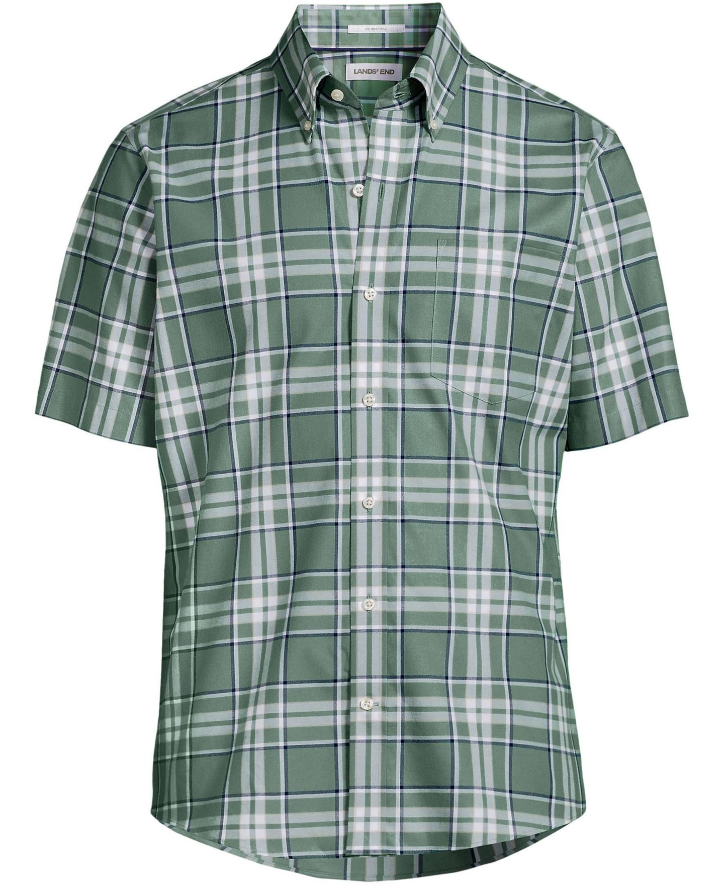 Мужская рубашка Lands' End Short Sleeve No Iron Twill, цвет: Тёмно-синий клетчатый — фото 3