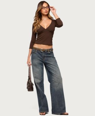 Women's Cassisy Quarter Sleeve Wide V Neck Top