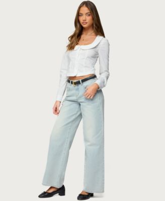 Women's Scoop Neck Tailored Button Up Shirt