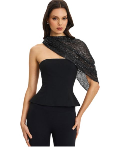 Женский топ Miss Circle Quinette Black Peplum with Beaded Asymmetrical Cape, цвет: Чёрный