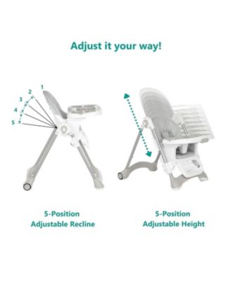 Kids Solid Times High Chair, Multi-Recline & Height Positions, Lightweight Portable, 5-Point Safety Harness, Easy-Clean Surface