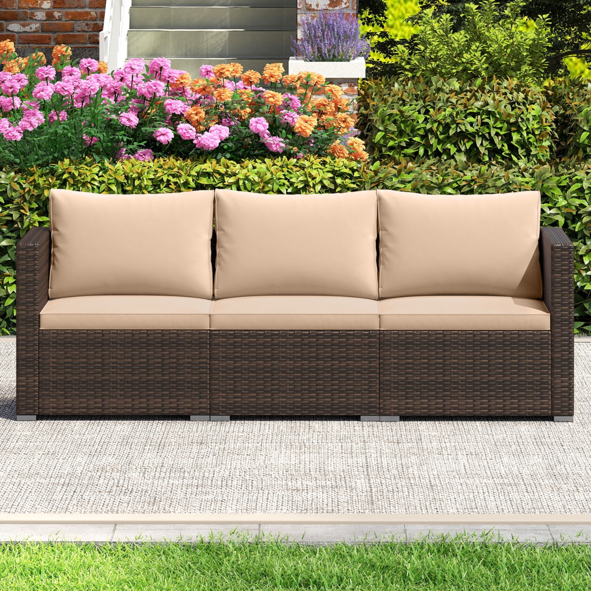Gymax 3PCS Patio Sectional Sofa Set w/Right Arm and Left Soft Cushions