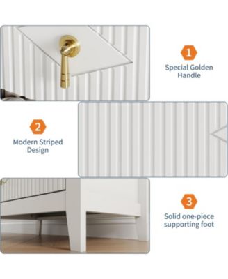 2 Piece Fluted Nightstand Set, 27.5" Wide Bedside Tables with 3 Storage Drawers & Metal Handles for Bedroom