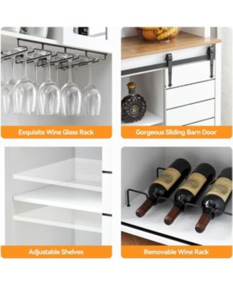 70" Tall Farmhouse Coffee Bar Cabinet Kitchen Hutch Storage with Sliding Barn Door Tall Sideboard Buffet Cabinet