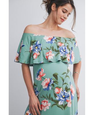 Maternity Off-Shoulder Ruffled Maxi Dress