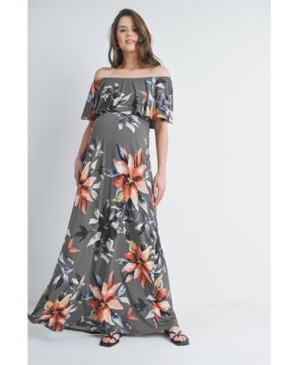 Maternity Off-Shoulder Ruffled Maxi Dress