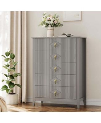 47.2" Wide Fluted Dresser - 6-Drawer Chest with Metal Handles, Bedroom