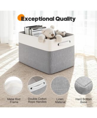 4-Pack Collapsible Storage Baskets with Handles, Linen Fabric Organizer Bins with Metal Frame