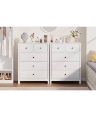 Dresser for Bedroom, Tall 5 Drawer Dresser with Deep Drawers & Metal Knobs, Modern Wooden Double Chests of Drawers for Kids Bedroom