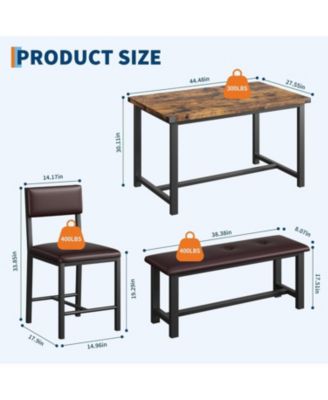 Dining Table Set for 4, Kitchen Table with 2 Upholstered Chairs and Bench, Wood Kitchen Dining Room Set, for Small Space