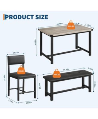 Dining Table Set for 4, Kitchen Table with 2 Upholstered Chairs and Bench, Wood Kitchen Dining Room Set, for Small Space