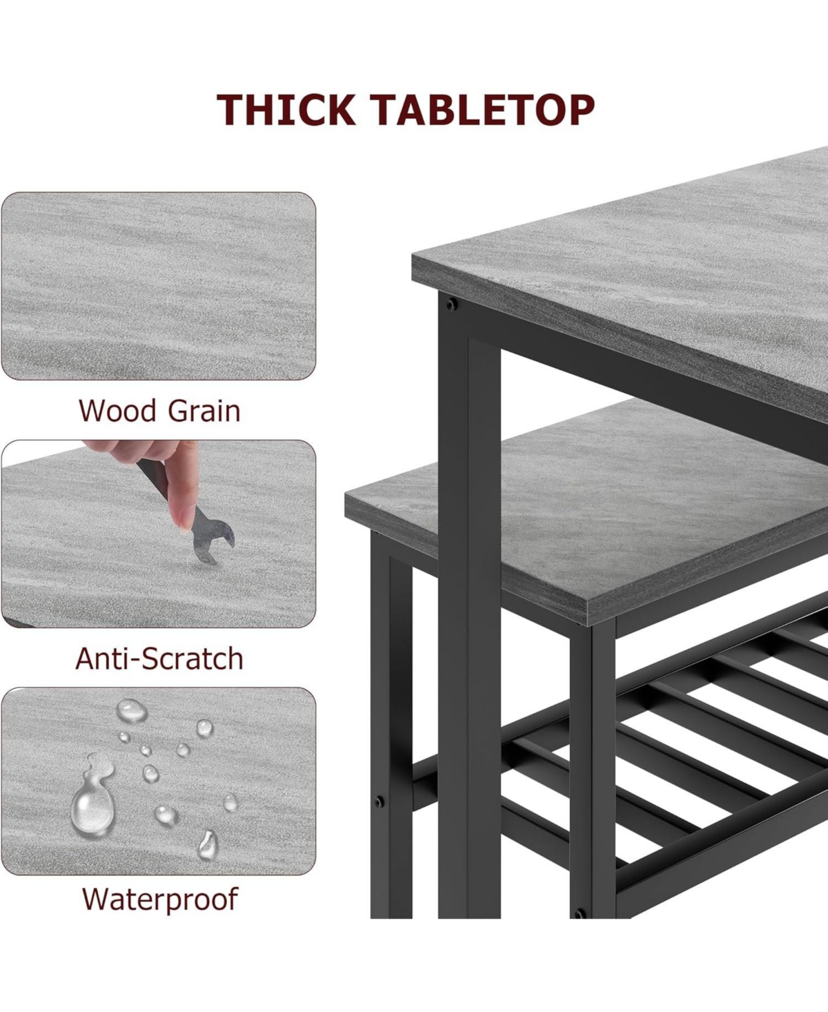 gaomon Kitchen Table and 2 Chairs for 4 with Bench,4Pcs Dining Table Set,Small