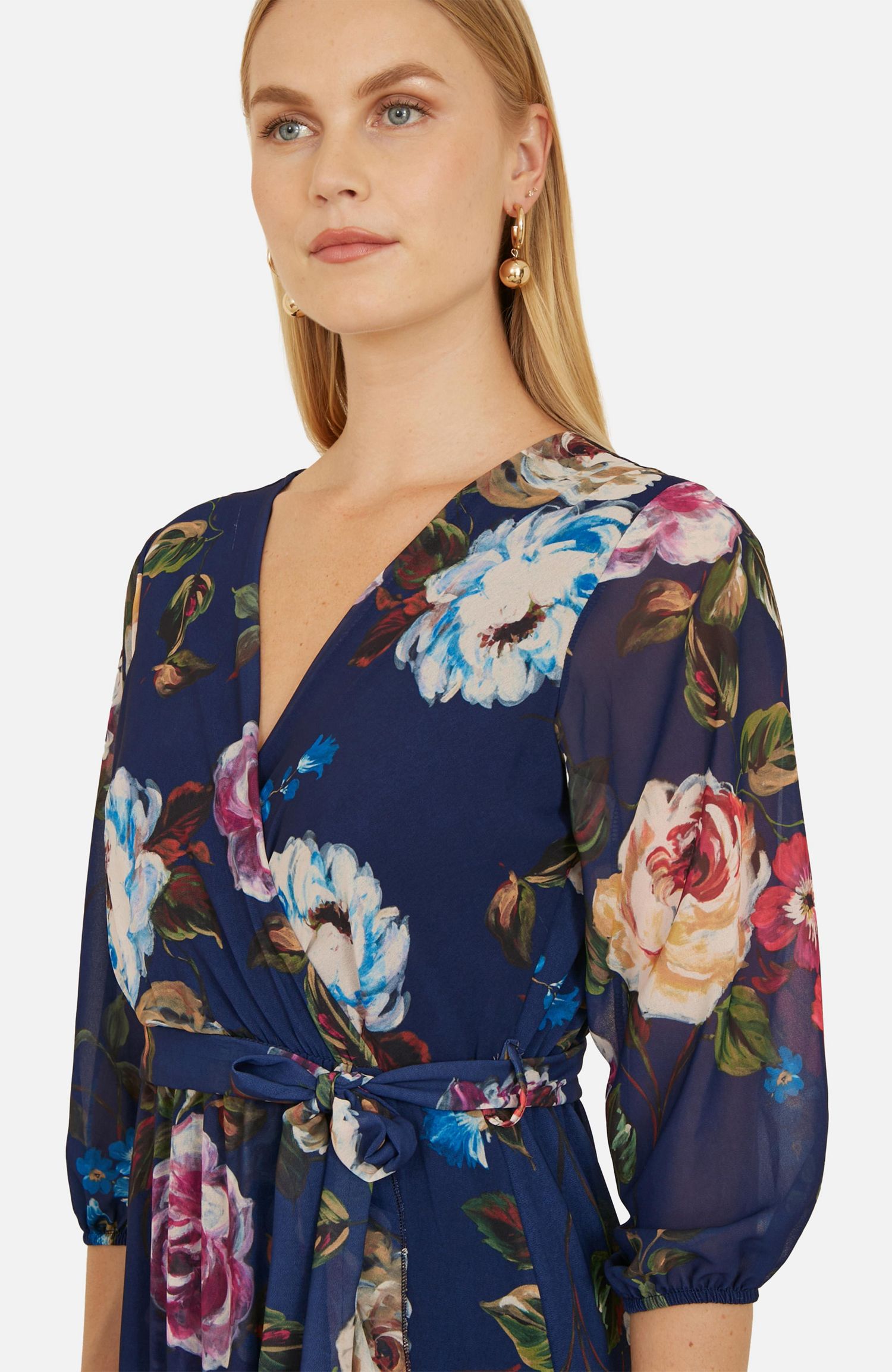 Women's Watercolour Dip Hem Midi Wrap Dress