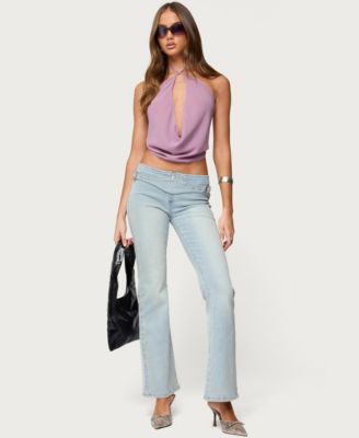 Women's Chiffon Backless Cowl Neck Top