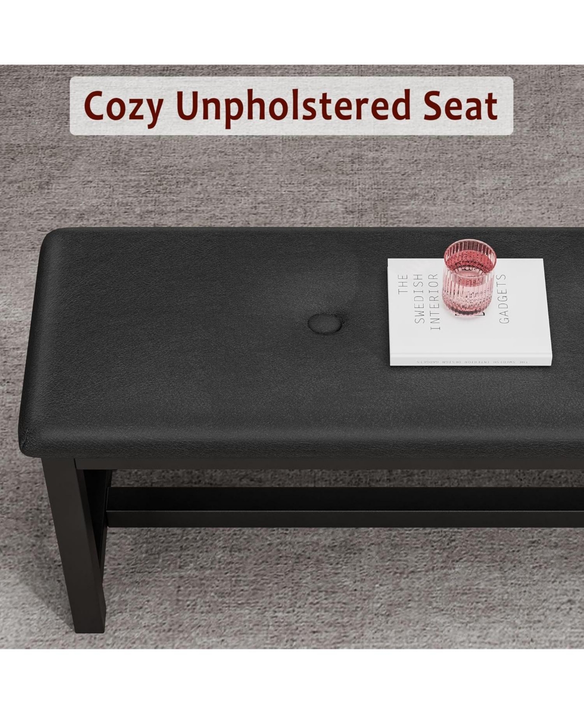 gaomon 3Pcs Dining Table Set for 4-6, 63" Extendable Thick Metal Frame Kitchen with 2 Upholstered Benches 6, Wooden Dinette