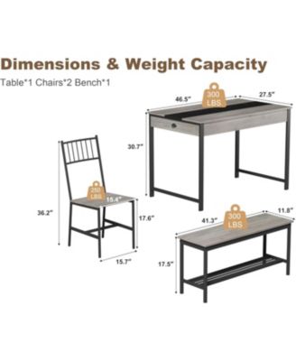 Dining Table Set for 4, Small Kitchen Table and 2 Chairs for 4 with Bench, Breakfast Nook Rectangular Farmhouse Table Set