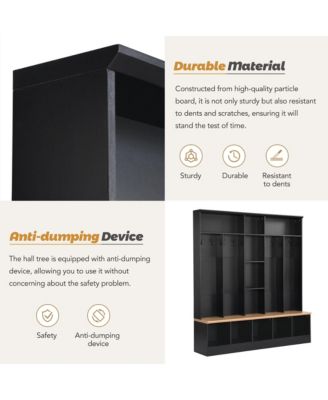 Wide Design Hall Tree with Storage Bench with 8 Hooks for Entryway