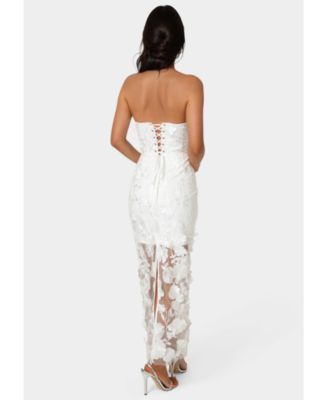 Women's Strapless 3D Lace Column Dress