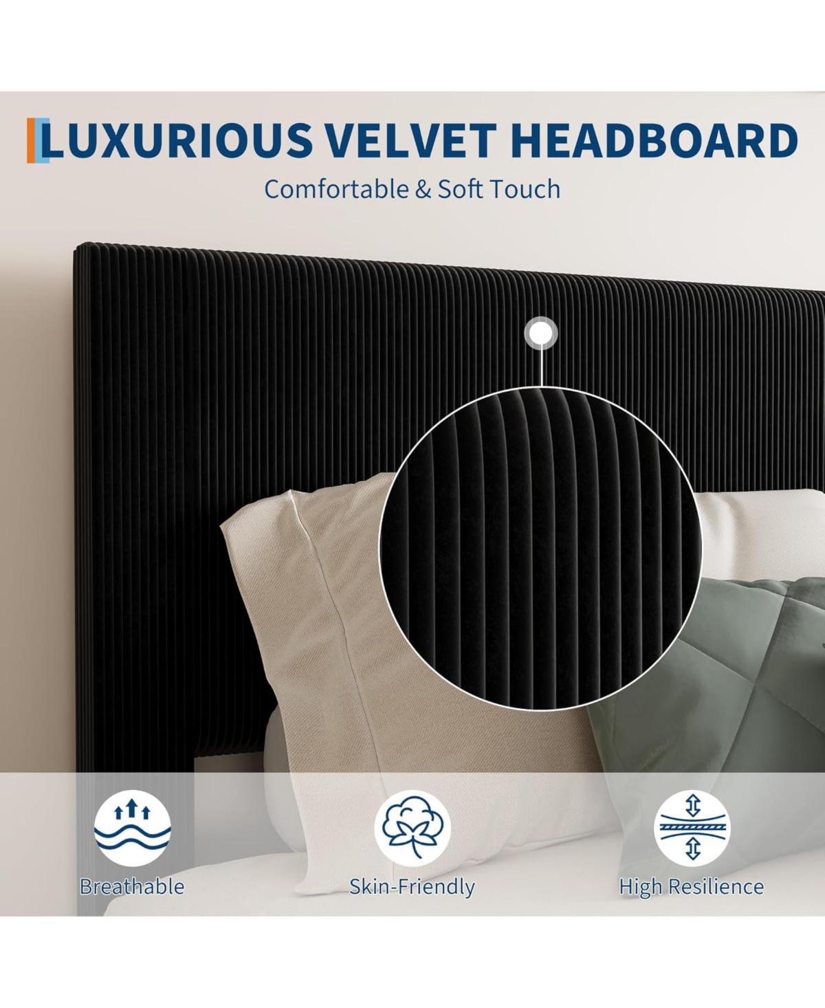 gaomon Bed Frame with Headboard, Corduroy Upholstered Platform Wooden Slats Support - No Box Spring Needed & Noise Free