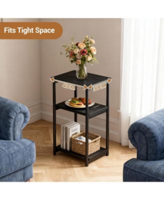 Slim 3-Tier End Table with Storage Shelves, Narrow Mobile Side Table for Small Spaces, Industrial Wood & Metal Sofa Table, Record Player St