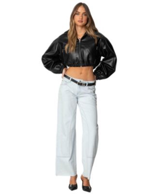 Women's Hooded Faux Leather Cropped Jacket