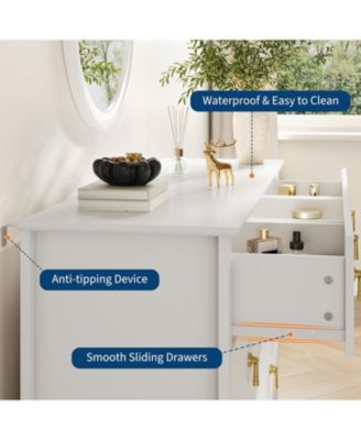 Dresser for Bedroom with 7 Drawers, Wide Modern Chest of Drawers with Metal Handle, Dresser TV Stand, Wood Drawer Organizer for Bedroom