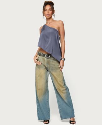 Women's Asymmetric Satin Effect One Shoulder Top