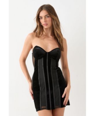 Women's Premium Tailored Mesh Panel Velvet Dress