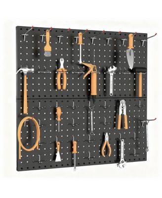 Modular Steel Pegboard Tool Organizer, 2 Panels, 68 Hooks, Space & Time Saver