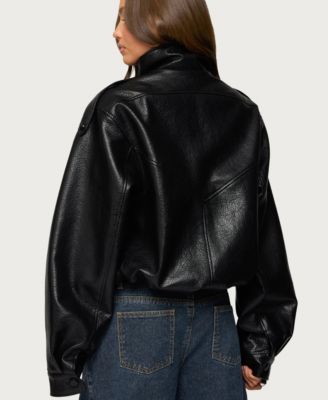 Women's Jaicee High Neck Oversized Faux Leather Jacket