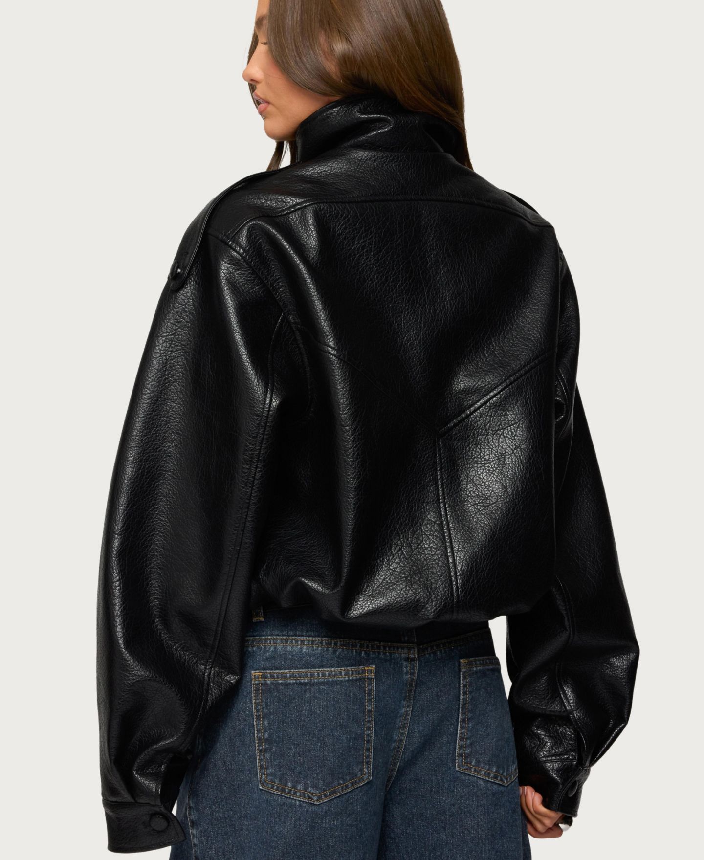 Женская куртка Edikted Jaicee High Neck Oversized Faux Leather, цвет: Чёрный — фото 2