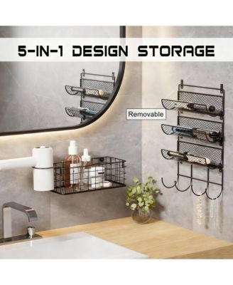 Wall-Mounted Hair Tool Wall Rack with Heat Safe Rack for Styling Tools