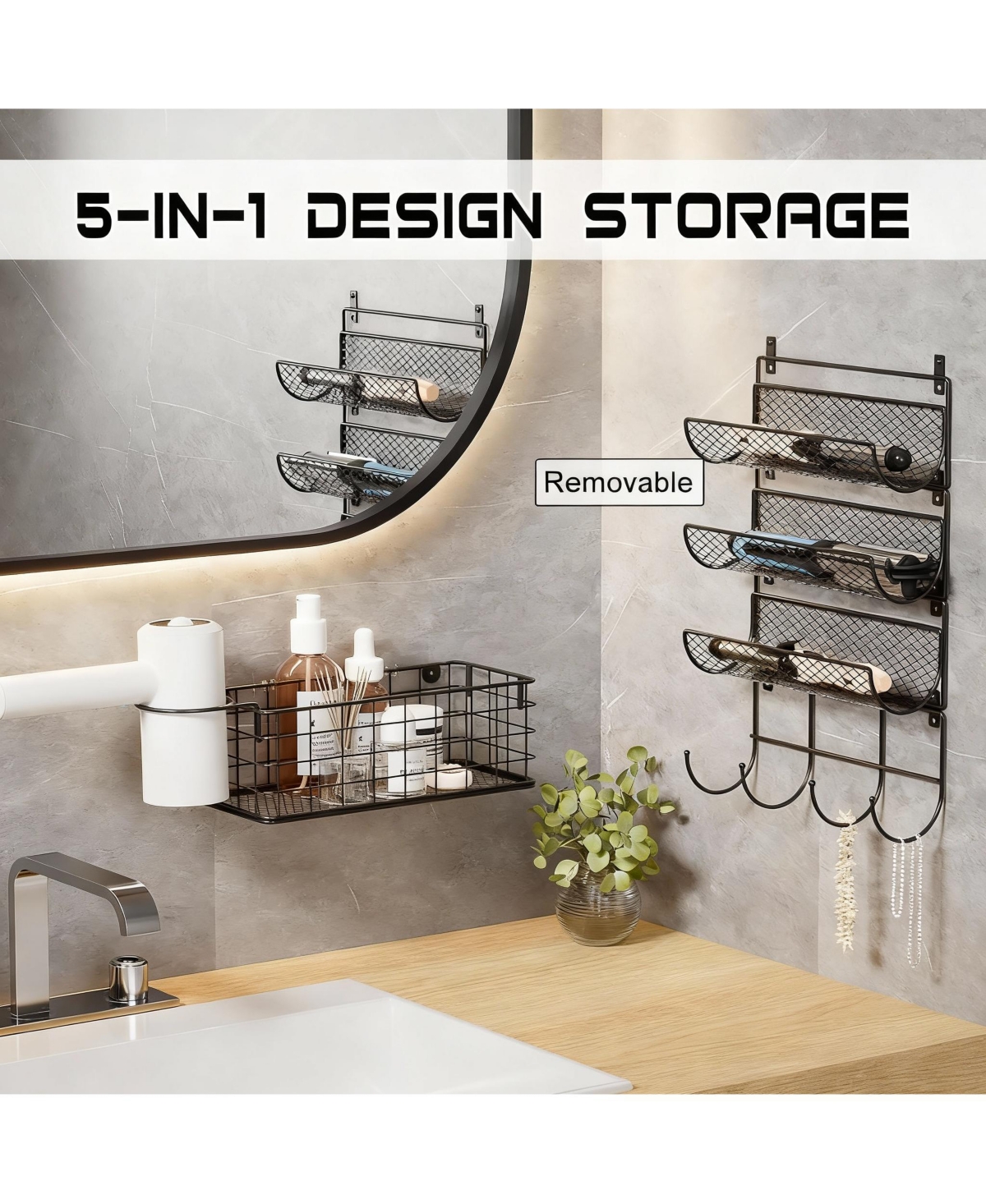 Yigii Wall-Mounted Hair Tool Wall Rack with Heat Safe for Styling Tools