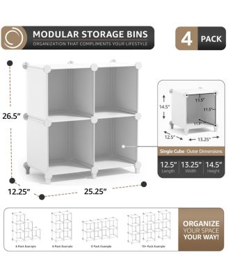 4-Cube Storage Organizer Cubby Shelf for Closet, Toys, Books, and More Space-Saving Bookshelf for Bedroom, Living Room, or Office