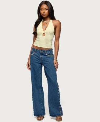 Women's Maylah Keyhole Striped Textured Halter Top