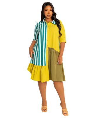 Women's Plus Size Mixed Stripe Shirt Dress