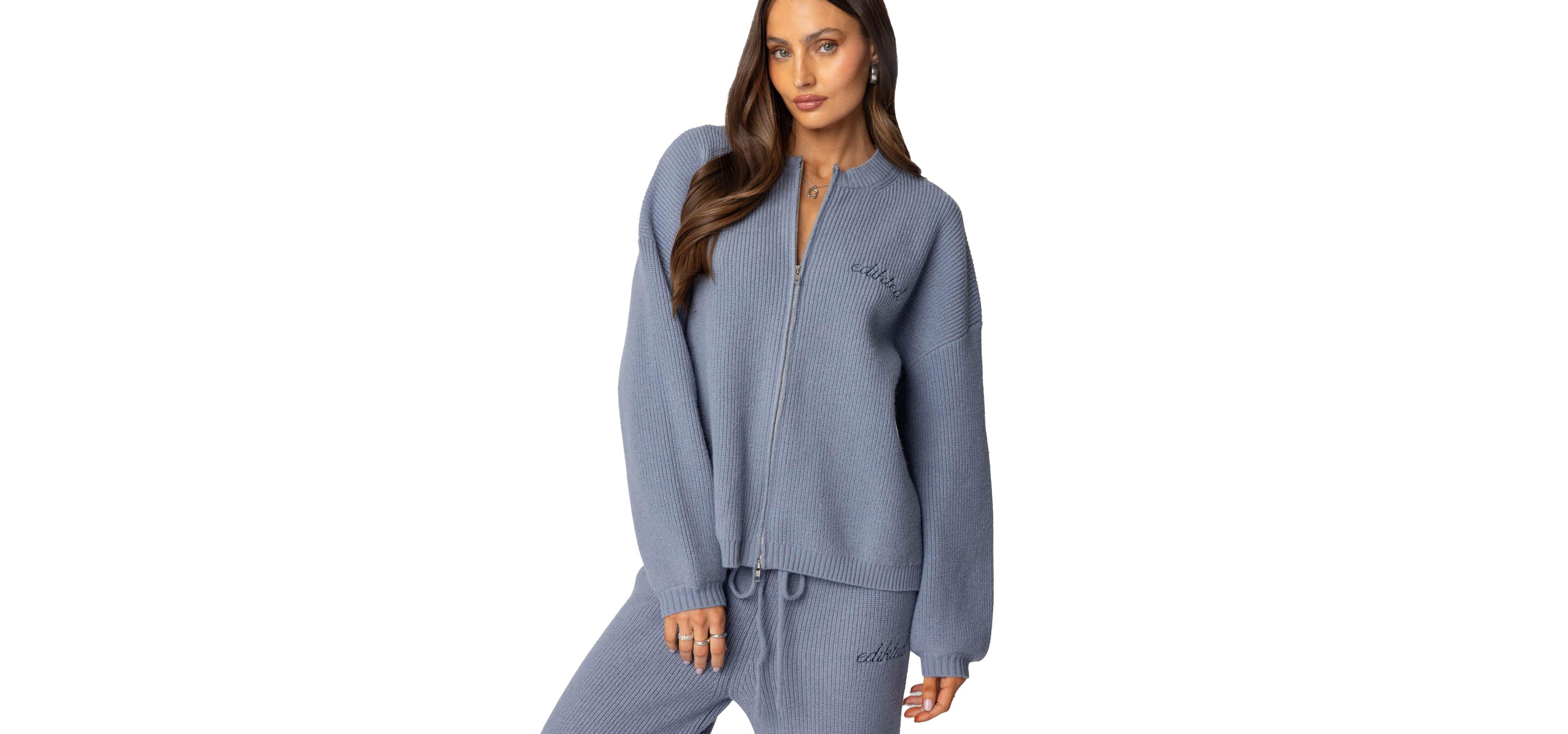 Edikted Women's Kris Ribbed Knit Zip Up Sweater