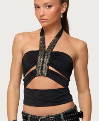 Women's Zola Cutout Beaded Halter Top