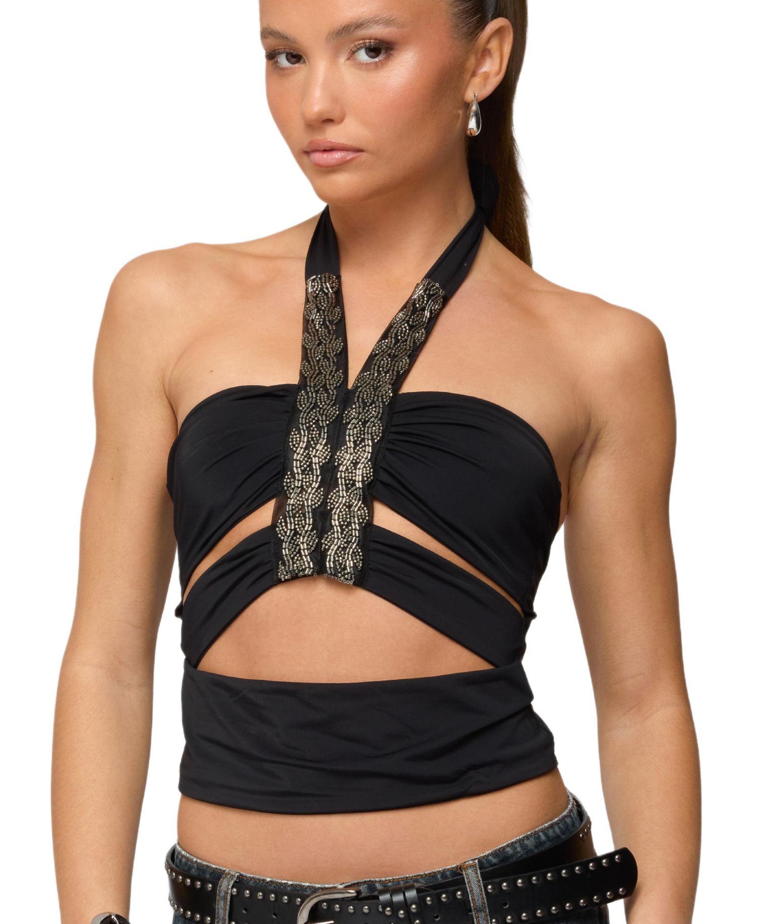 Women's Zola Cutout Beaded Halter Top