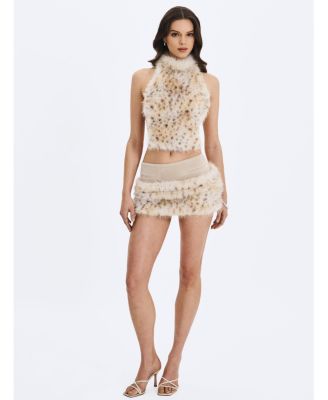 Women's Sariah Tan Suede Cheetah Low-Waisted Micro Skirt