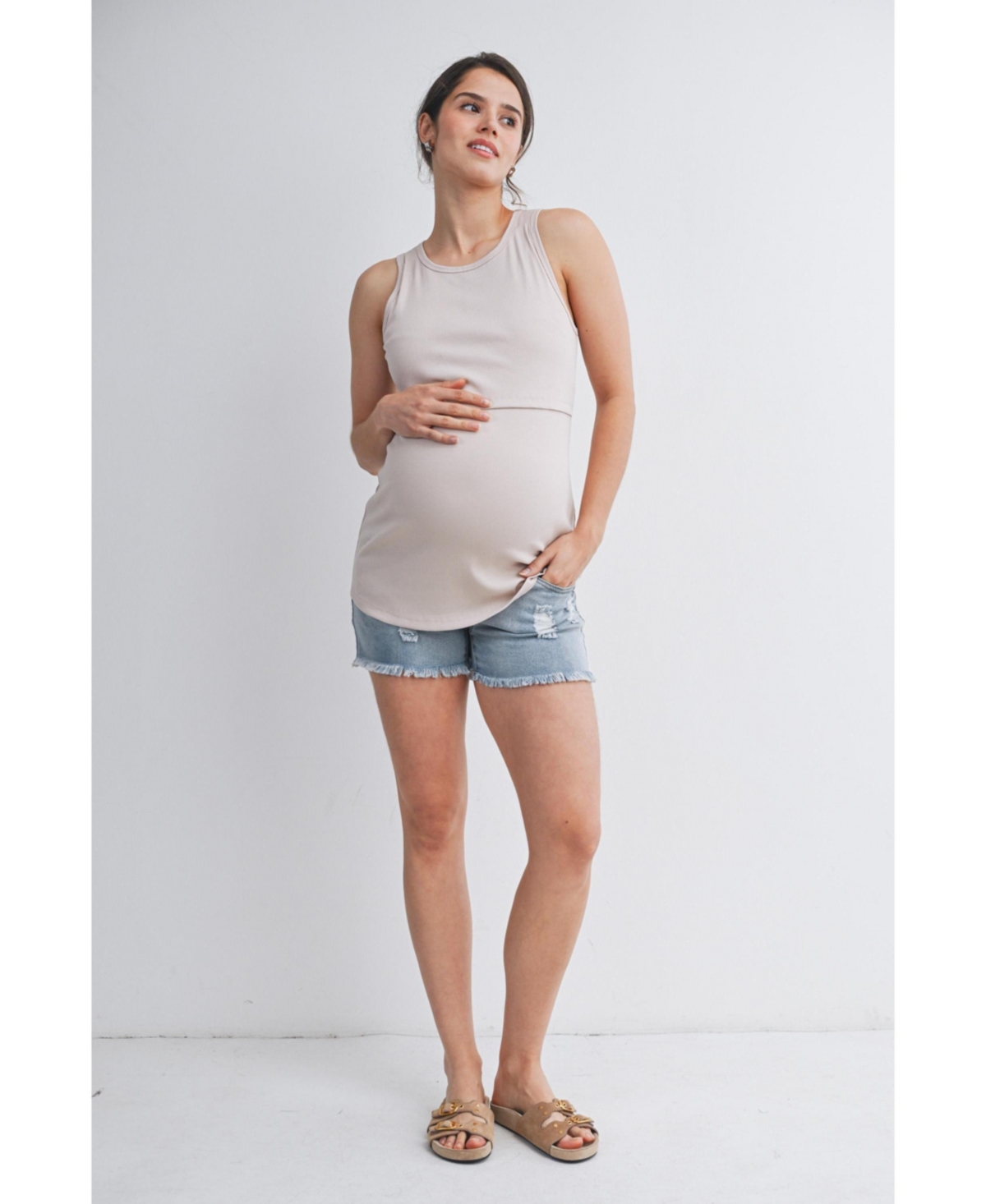 Hello Miz Women's Maternity Nursing Ribbed Tank Top with Lift-Up Panel
