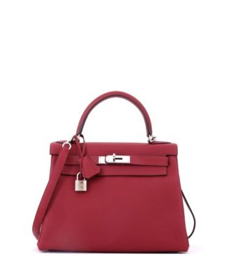 Kelly 28 Handbag Red Togo with Palladium Hardware