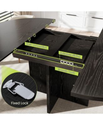 43.3"–59" Extendable Round to Oval Hidden Storage Dining Table – Modern Cross Base Design