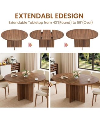 43.3"–59" Extendable Round to Oval Hidden Storage Dining Table – Modern Cross Base Design