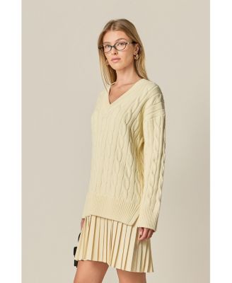 Women's Mixed Media Pleated V Neck Mini Dress