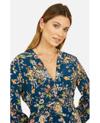 Women's Tie Knot Front Long Sleeve Midi Dress