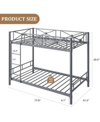 Metal Bunk Bed Twin Over Twin, Stable Heavy Duty Bed with Safety Guard Rails and Space-Saving Design, Steel Bed for School, Bedroom