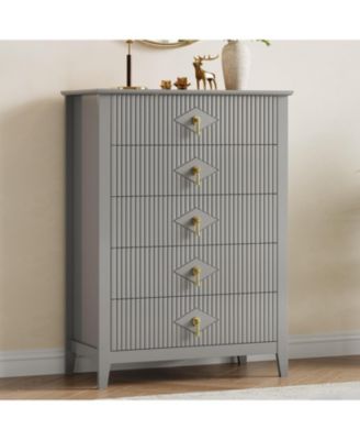 Fluted Dresser for Bedroom, 42.9" Tall 5-Drawer Wood Dresser, Modern Chest of Drawers, Storage Organizer Cabinet