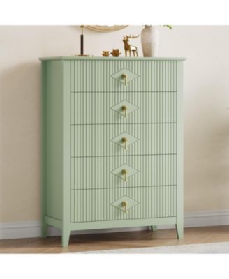 Fluted Dresser for Bedroom, 42.9" Tall 5-Drawer Wood Dresser, Modern Chest of Drawers, Storage Organizer Cabinet